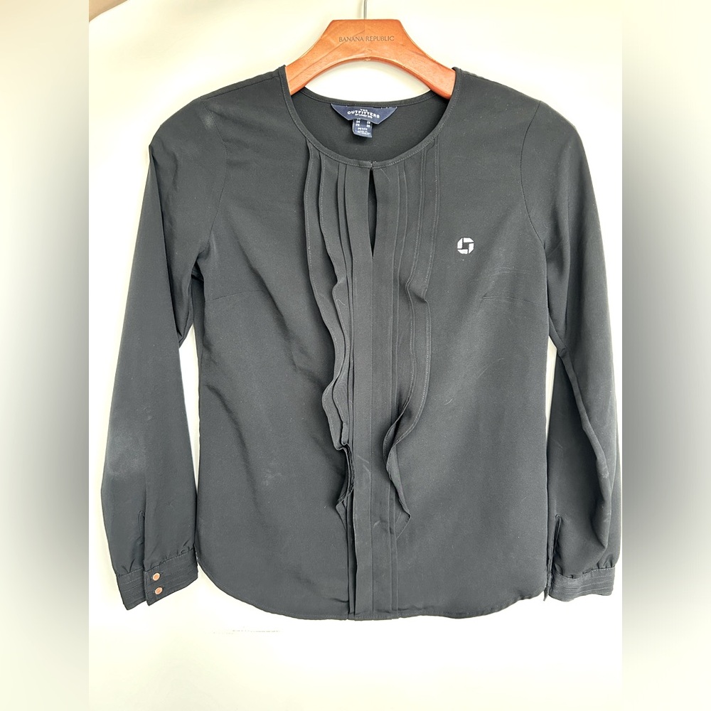 Land's End Chase Bank Legacy Black Ruffled Long-Sleeve Top